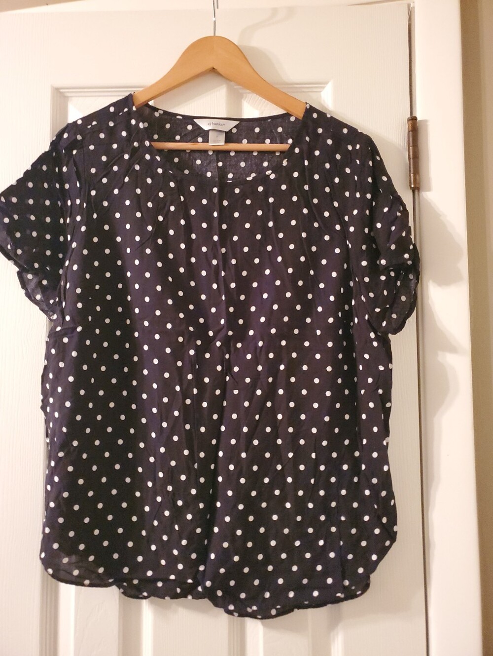 CJ Banks Black Blouse with White Polka Dots Size X , Preowned